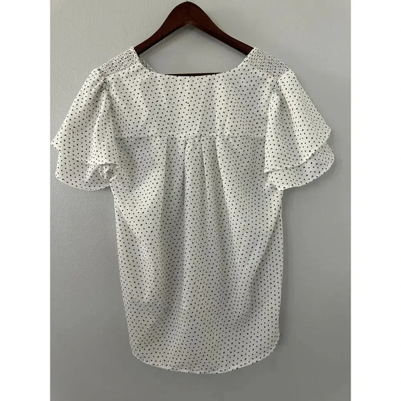 PLEIONE V-Neck Double Ruffle With Smocking Shoulder Top - Picture 5 of 5
